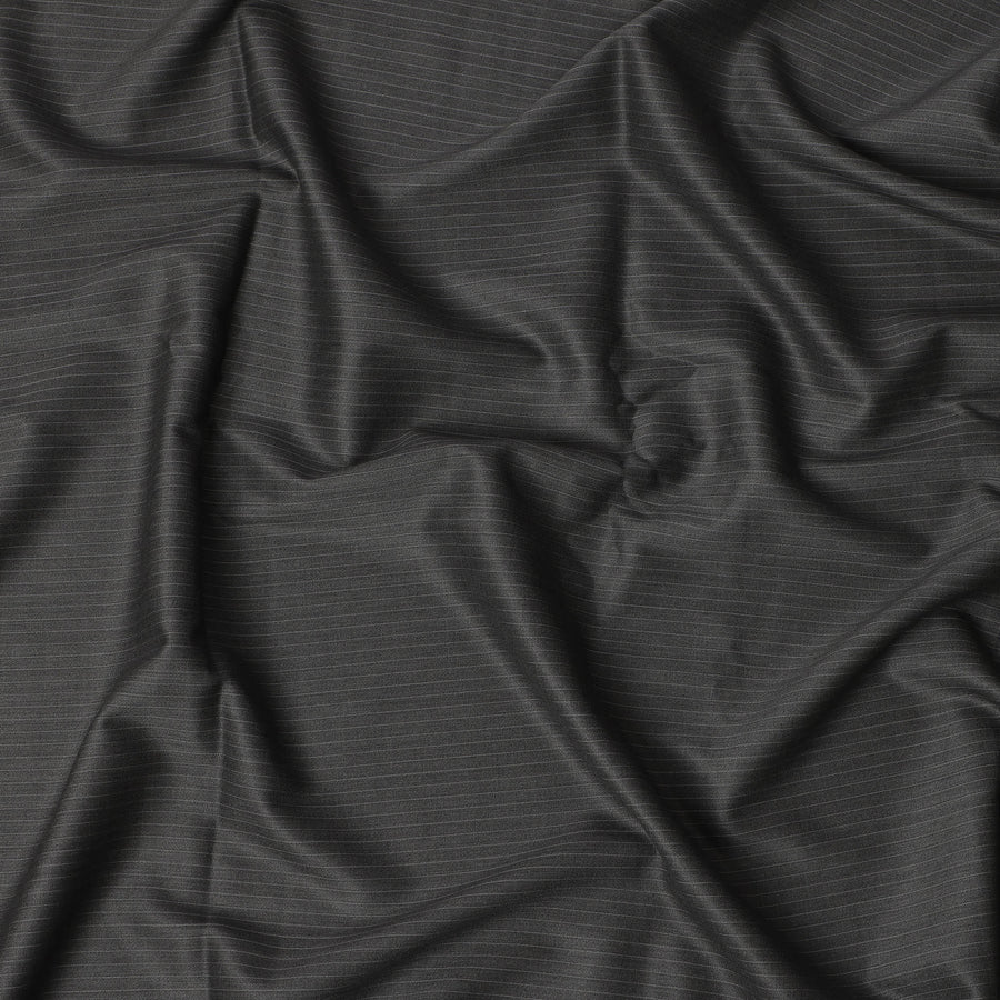 Charcoal Grey Pinstripe Super 200’s Merino Wool & Silk Suiting Fabric, 150 cm Width, 3.75 Mtrs Piece, Loro Piana Premium Cloth, Made In Italy-D26793