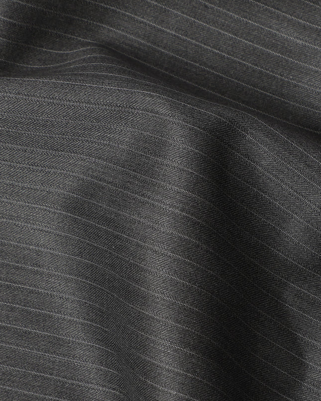 Charcoal Grey Pinstripe Super 200’s Merino Wool & Silk Suiting Fabric, 150 cm Width, 3.75 Mtrs Piece, Loro Piana Premium Cloth, Made In Italy-D26793