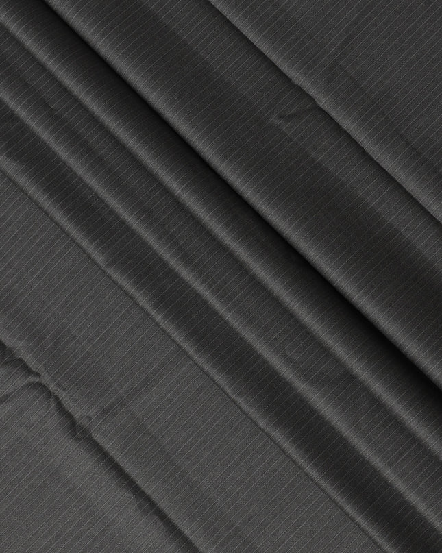 Charcoal Grey Pinstripe Super 200’s Merino Wool & Silk Suiting Fabric, 150 cm Width, 3.75 Mtrs Piece, Loro Piana Premium Cloth, Made In Italy-D26793
