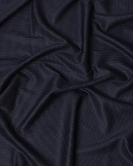 Navy Blue Pinstripe Super 200’s Merino Wool & Silk Suiting Fabric, 150 cm Width, 3.75 Mtrs Piece, Loro Piana Premium Cloth, Made In Italy-D26794