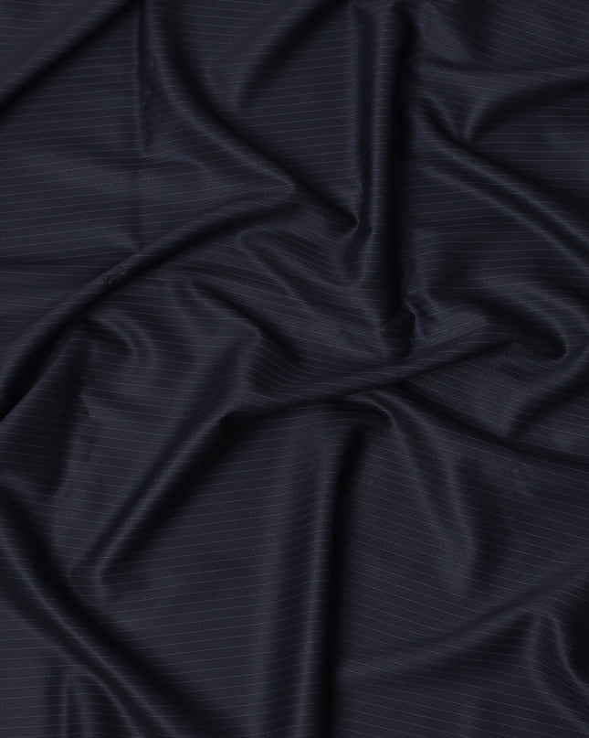 Navy Blue Pinstripe Super 200’s Merino Wool & Silk Suiting Fabric, 150 cm Width, 3.75 Mtrs Piece, Loro Piana Premium Cloth, Made In Italy-D26794