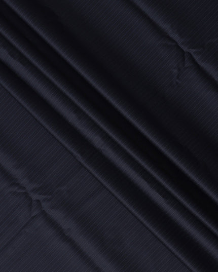 Navy Blue Pinstripe Super 200’s Merino Wool & Silk Suiting Fabric, 150 cm Width, 3.75 Mtrs Piece, Loro Piana Premium Cloth, Made In Italy-D26794