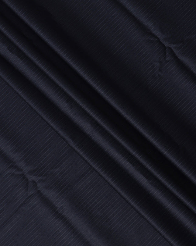 Navy Blue Pinstripe Super 200’s Merino Wool & Silk Suiting Fabric, 150 cm Width, 3.75 Mtrs Piece, Loro Piana Premium Cloth, Made In Italy-D26794