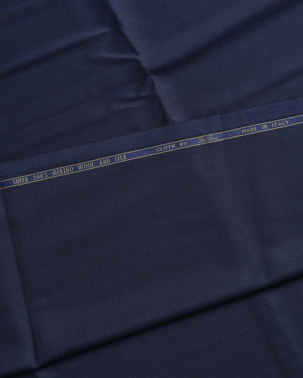 Navy Blue Super 200’s Merino Wool & Silk Suiting Fabric, 150 cm Width, 3.75 Mtrs Piece, Loro Piana Premium Cloth, Made In Italy-D26792