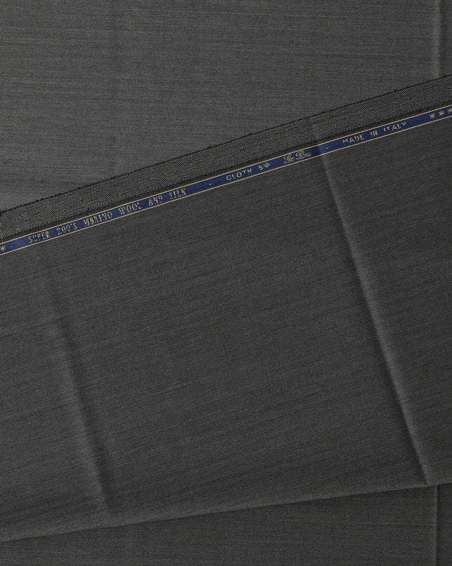 Charcoal Grey Super 200’s Merino Wool & Silk Suiting Fabric, 150 cm Width, 3.75 Mtrs Piece, Loro Piana Premium Cloth, Made In Italy-D26795