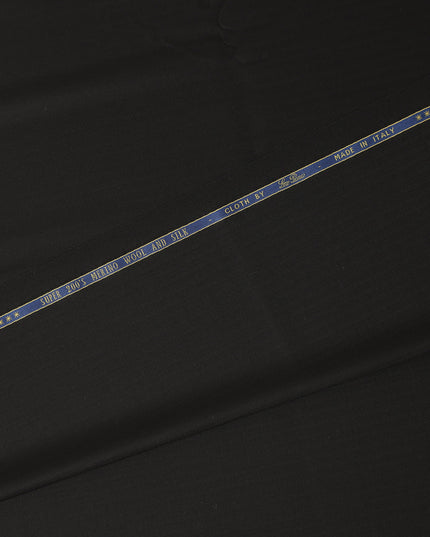 Jet Black Super 200's Merino Wool & Silk Suiting Fabric, 150 cm Width, 3.75 Mtrs Piece, Loro Piana Premium Cloth, Made In Italy-D29186 Regal Fabrics