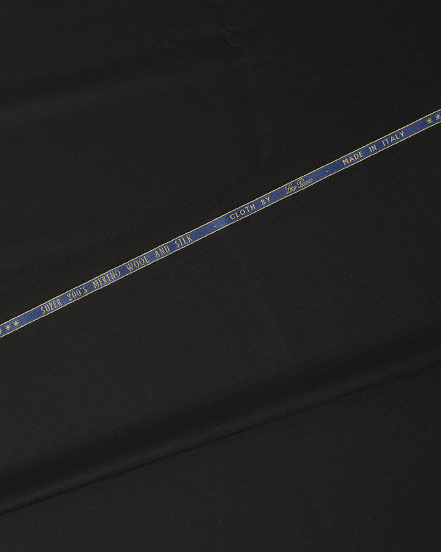 Jet Black Super 200's Merino Wool & Silk Suiting Fabric, 150 cm Width, 3.75 Mtrs Piece, Loro Piana Premium Cloth, Made In Italy-D29186 Regal Fabrics