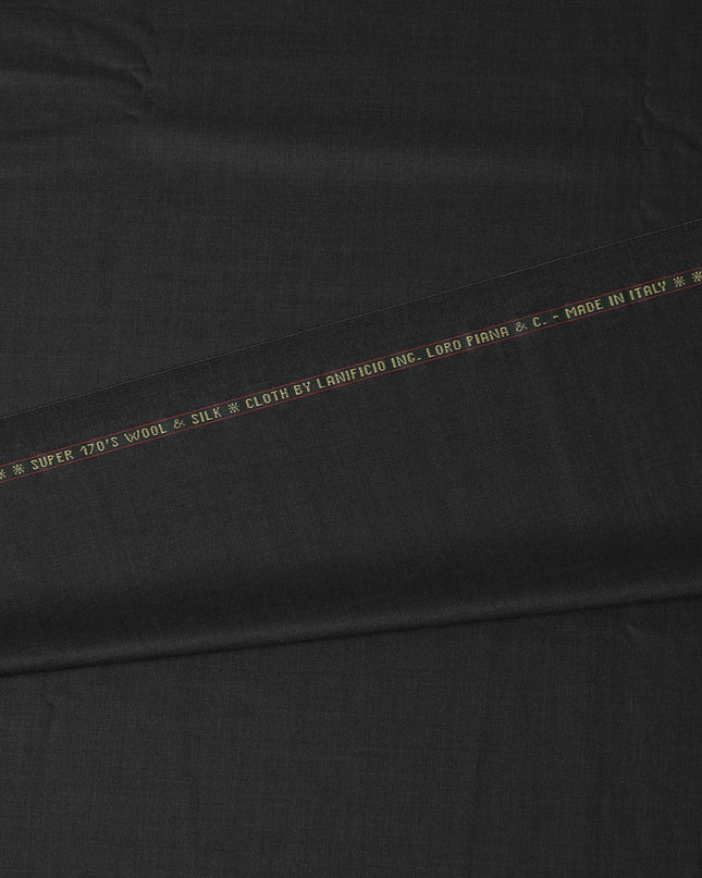 Dark Charcoal Super 170’s Wool & Silk Suiting Fabric, 150 cm Width, 3.75 Mtrs Piece, Loro Piana Premium Cloth, Made In Italy-D26806