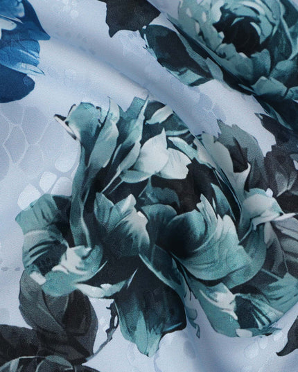 Powder Sky Blue Floral Silk Satin Fabric 110cm