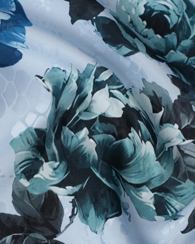 Powder Sky Blue Floral Silk Satin Fabric 110cm