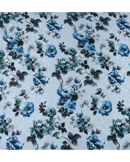 Powder Sky Blue Floral Silk Satin Fabric 110cm