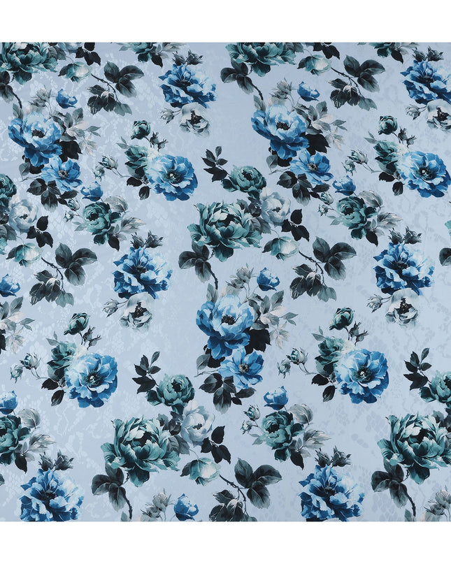 Powder Sky Blue Floral Silk Satin Fabric 110cm