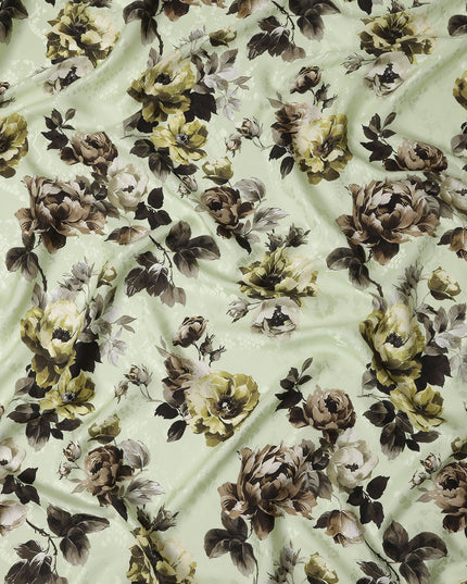 Pale Sage Green Floral Silk Satin Fabric 110cm