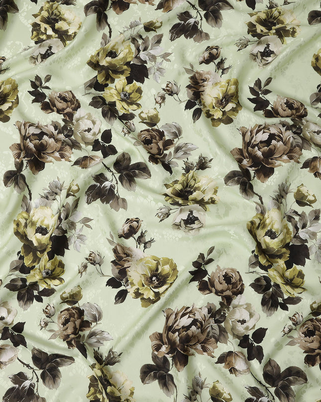 Pale Sage Green Floral Silk Satin Fabric 110cm