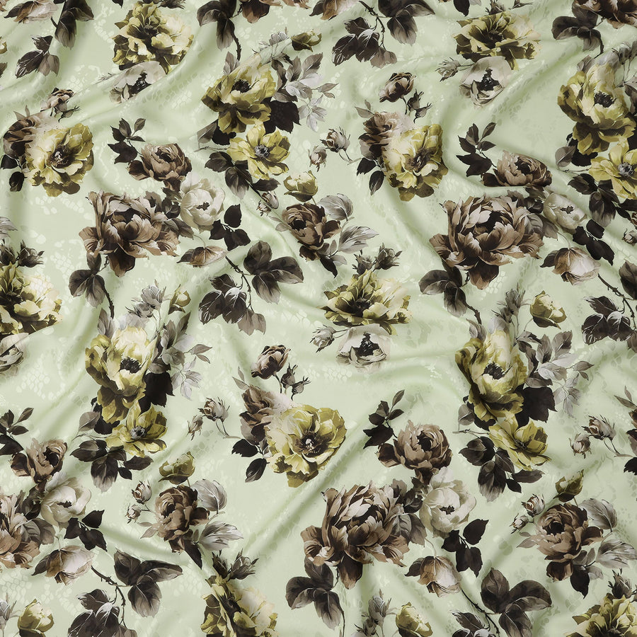Pale Sage Green Floral Silk Satin Fabric 110cm