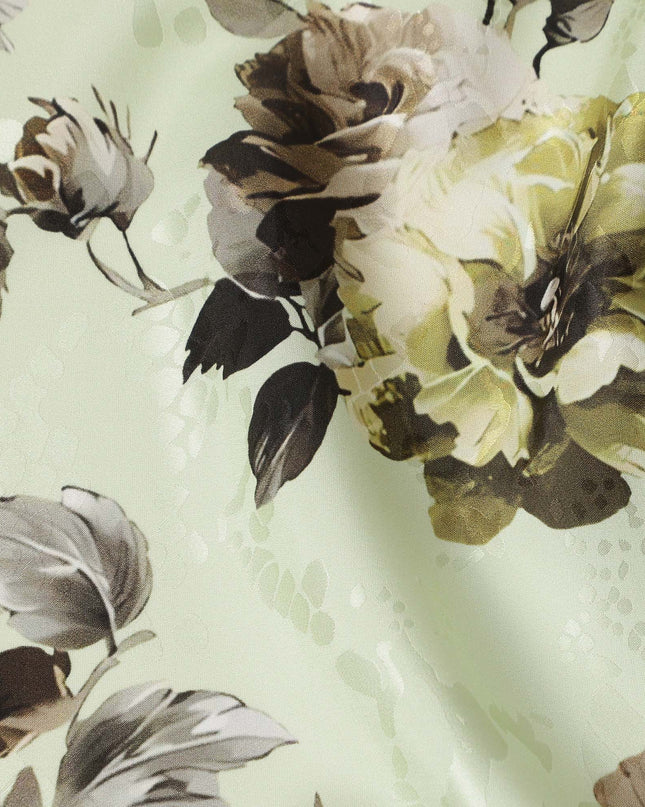 Pale Sage Green Floral Silk Satin Fabric 110cm
