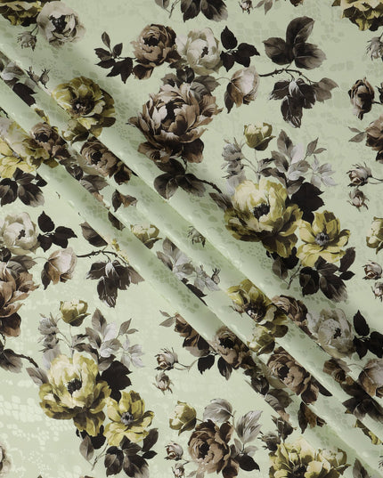 Pale Sage Green Floral Silk Satin Fabric 110cm