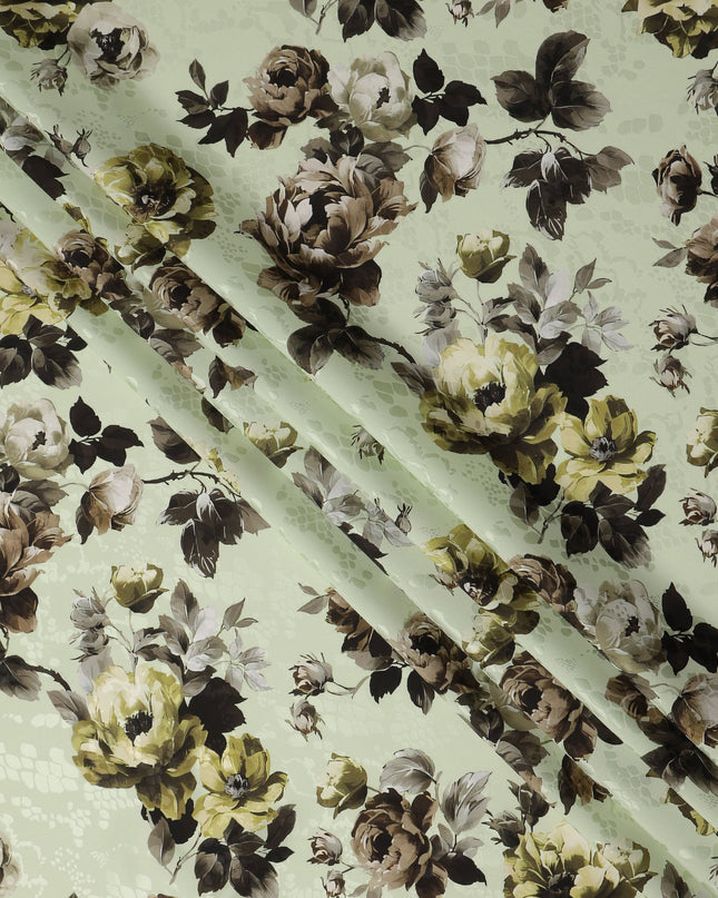 Pale Sage Green Floral Silk Satin Fabric 110cm