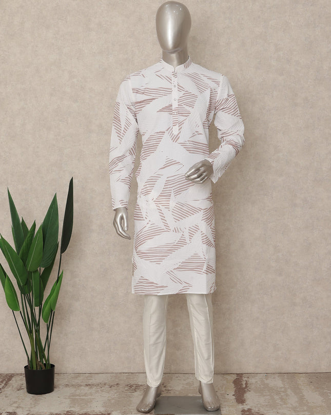 Off White Crushed Cotton Kurta Pyjama Set Men
