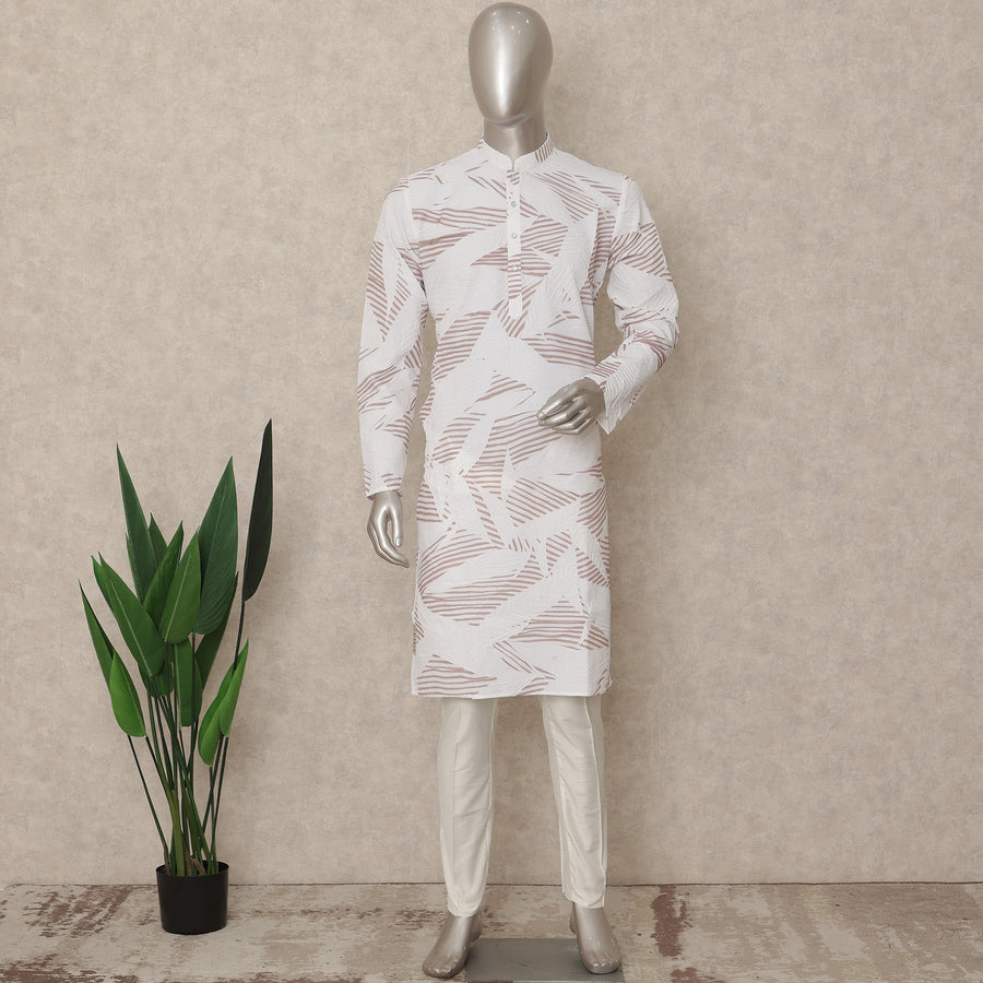 Off White Crushed Cotton Kurta Pyjama Set Men