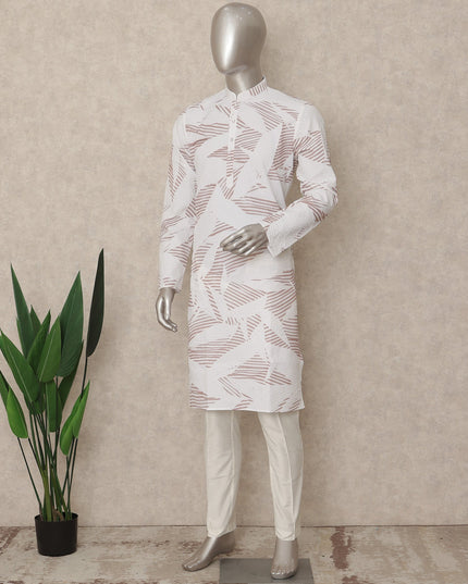 Off White Crushed Cotton Kurta Pyjama Set Men