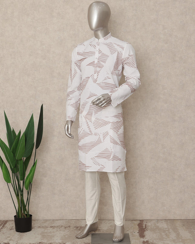 Off White Crushed Cotton Kurta Pyjama Set Men