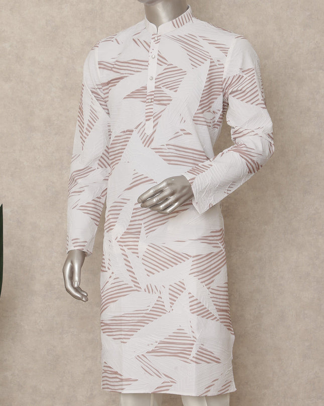 Off White Crushed Cotton Kurta Pyjama Set Men