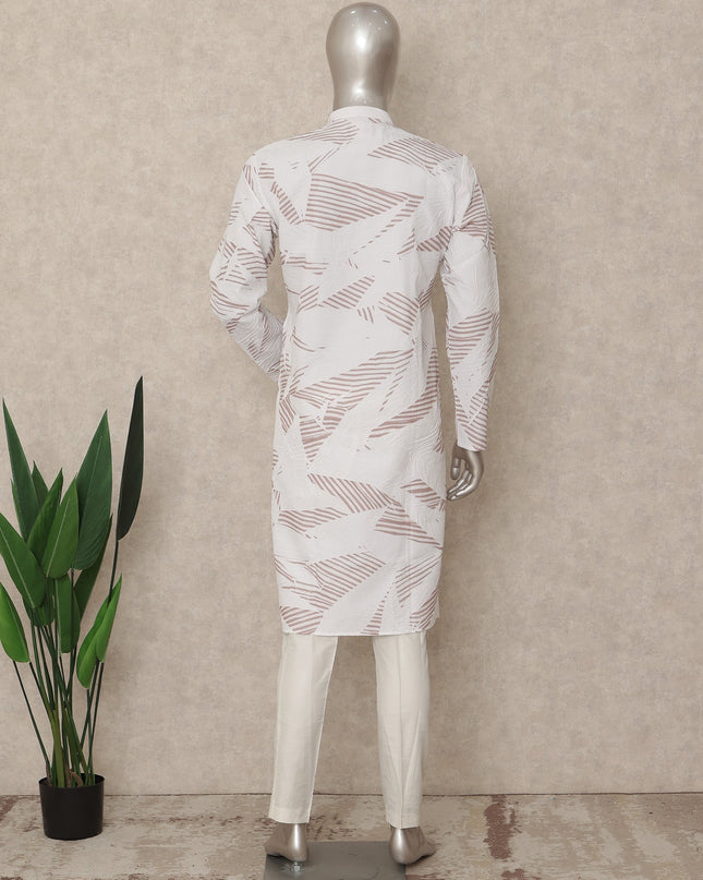 Off White Crushed Cotton Kurta Pyjama Set Men