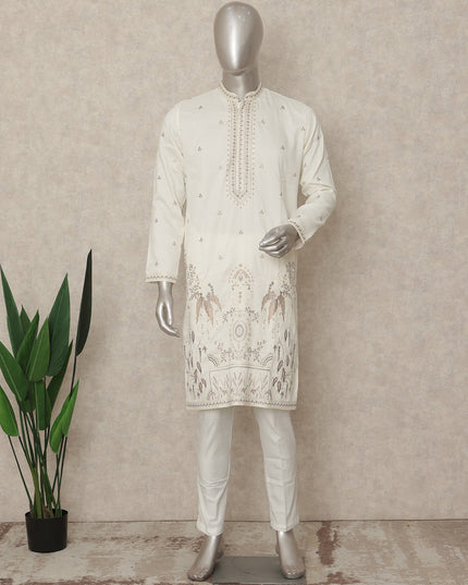 White Silk Men's Kurta Pajama - D29311