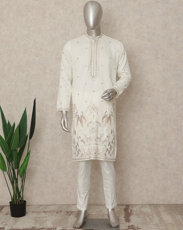 White Silk Men's Kurta Pajama - D29311