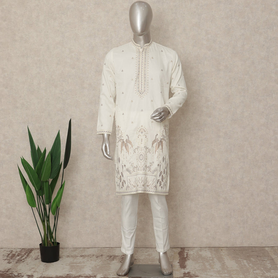White Silk Men's Kurta Pajama - D29311