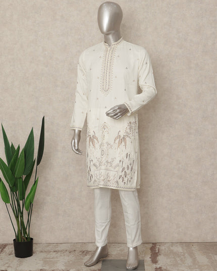 White Silk Men's Kurta Pajama - D29311