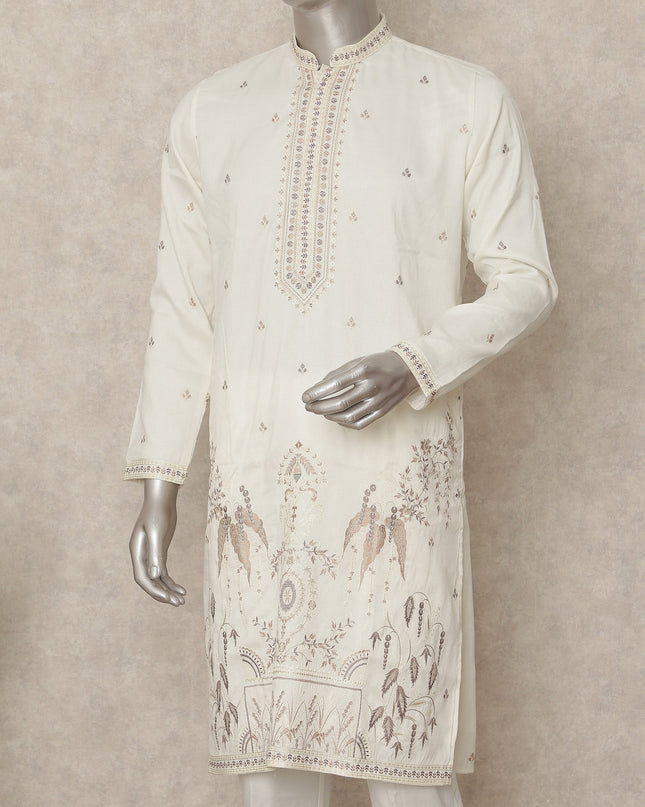White Silk Men's Kurta Pajama - D29311