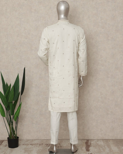 White Silk Men's Kurta Pajama - D29311