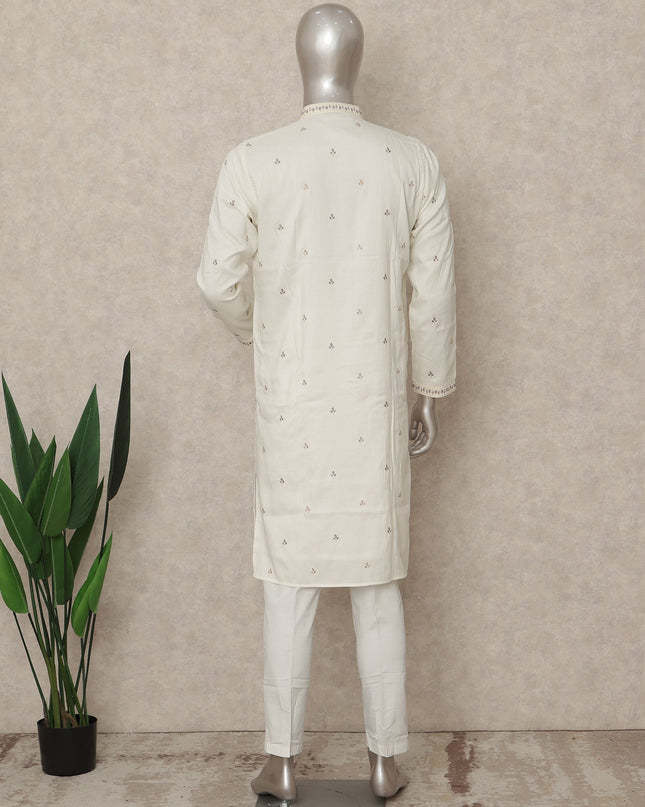 White Silk Men's Kurta Pajama - D29311