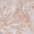 Peach Floral Sequin & Thread Embroidered Nylon Tulle Fabric, 140 cm Width, Made in China-D26632