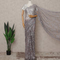 Silver Grey Premium French 2-Tone Chantilly Lace Saree – 5.5 Meters Length, 110 Cms Width, Crafted in France-D26088