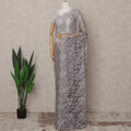 Silver Grey Premium French 2-Tone Chantilly Lace Saree – 5.5 Meters Length, 110 Cms Width, Crafted in France-D26088
