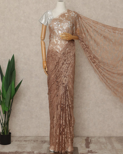 Nude Peach Premium French Chantilly Saree Lace Fabric 5.5 Meters x 110 Cms Width Elegant Floral Net Material From France Unstitched Blouse Not Included-D28160