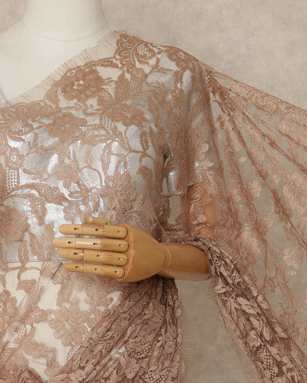 Nude Peach Premium French Chantilly Saree Lace Fabric 5.5 Meters x 110 Cms Width Elegant Floral Net Material From France Unstitched Blouse Not Included-D28160