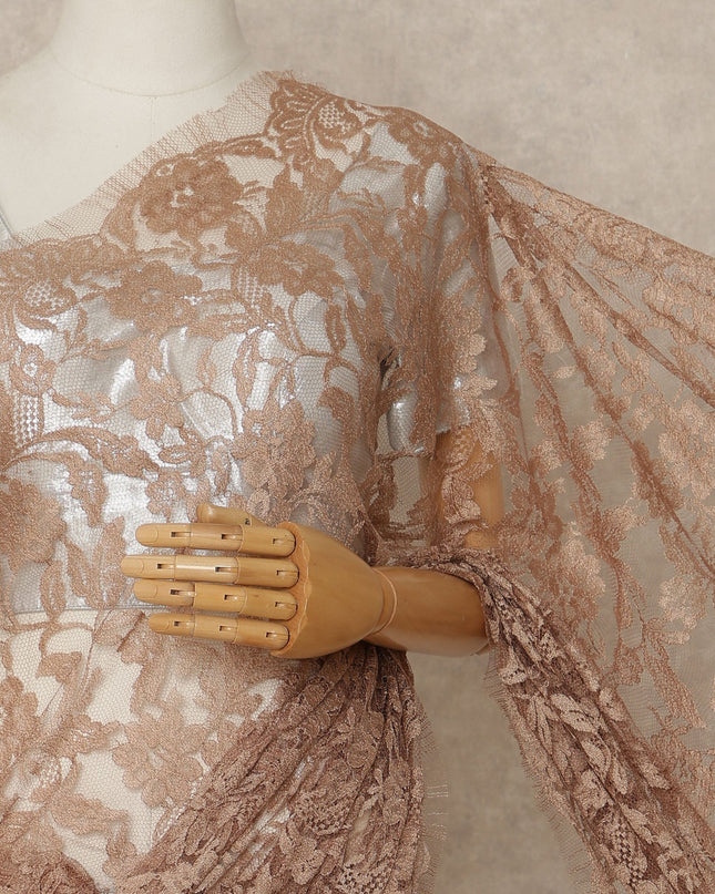 Nude Peach Premium French Chantilly Saree Lace Fabric 5.5 Meters x 110 Cms Width Elegant Floral Net Material From France Unstitched Blouse Not Included-D28160