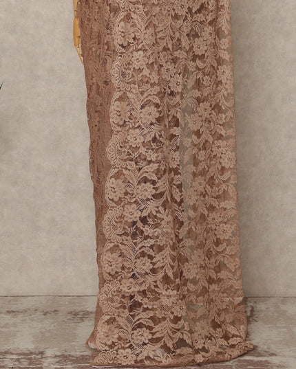 Nude Peach Premium French Chantilly Saree Lace Fabric 5.5 Meters x 110 Cms Width Elegant Floral Net Material From France Unstitched Blouse Not Included-D28160