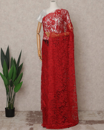 Crimson Red Premium French 2-Tone Chantilly Lace Saree – 5.5 Meters Length, 110 Cms Width, Crafted in France-D26091