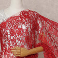 Crimson Red Premium French 2-Tone Chantilly Lace Saree – 5.5 Meters Length, 110 Cms Width, Crafted in France-D26091
