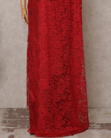 Crimson Red Premium French 2-Tone Chantilly Lace Saree – 5.5 Meters Length, 110 Cms Width, Crafted in France-D26091