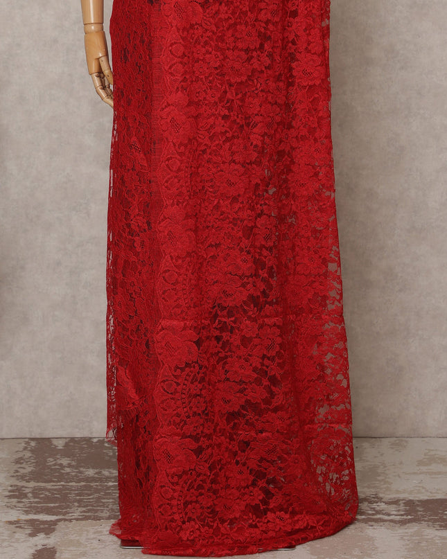 Crimson Red Premium French 2-Tone Chantilly Lace Saree – 5.5 Meters Length, 110 Cms Width, Crafted in France-D26091