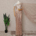Champagne Beige Premium French 2-Tone Chantilly Lace Saree – 5.5 Meters Length, 110 Cms Width, Crafted in France-D26090