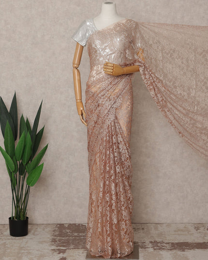 Champagne Beige Premium French 2-Tone Chantilly Lace Saree – 5.5 Meters Length, 110 Cms Width, Crafted in France-D26090