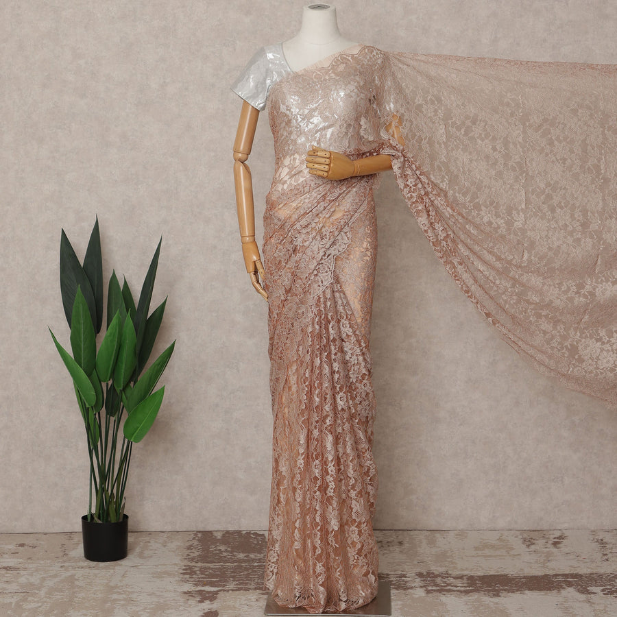 Champagne Beige Premium French 2-Tone Chantilly Lace Saree – 5.5 Meters Length, 110 Cms Width, Crafted in France-D26090