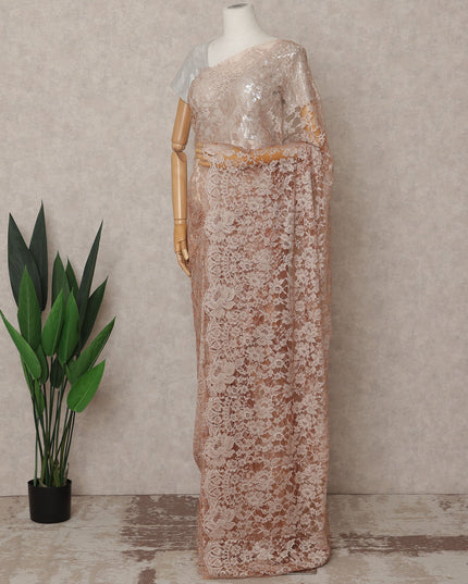 Champagne Beige Premium French 2-Tone Chantilly Lace Saree – 5.5 Meters Length, 110 Cms Width, Crafted in France-D26090